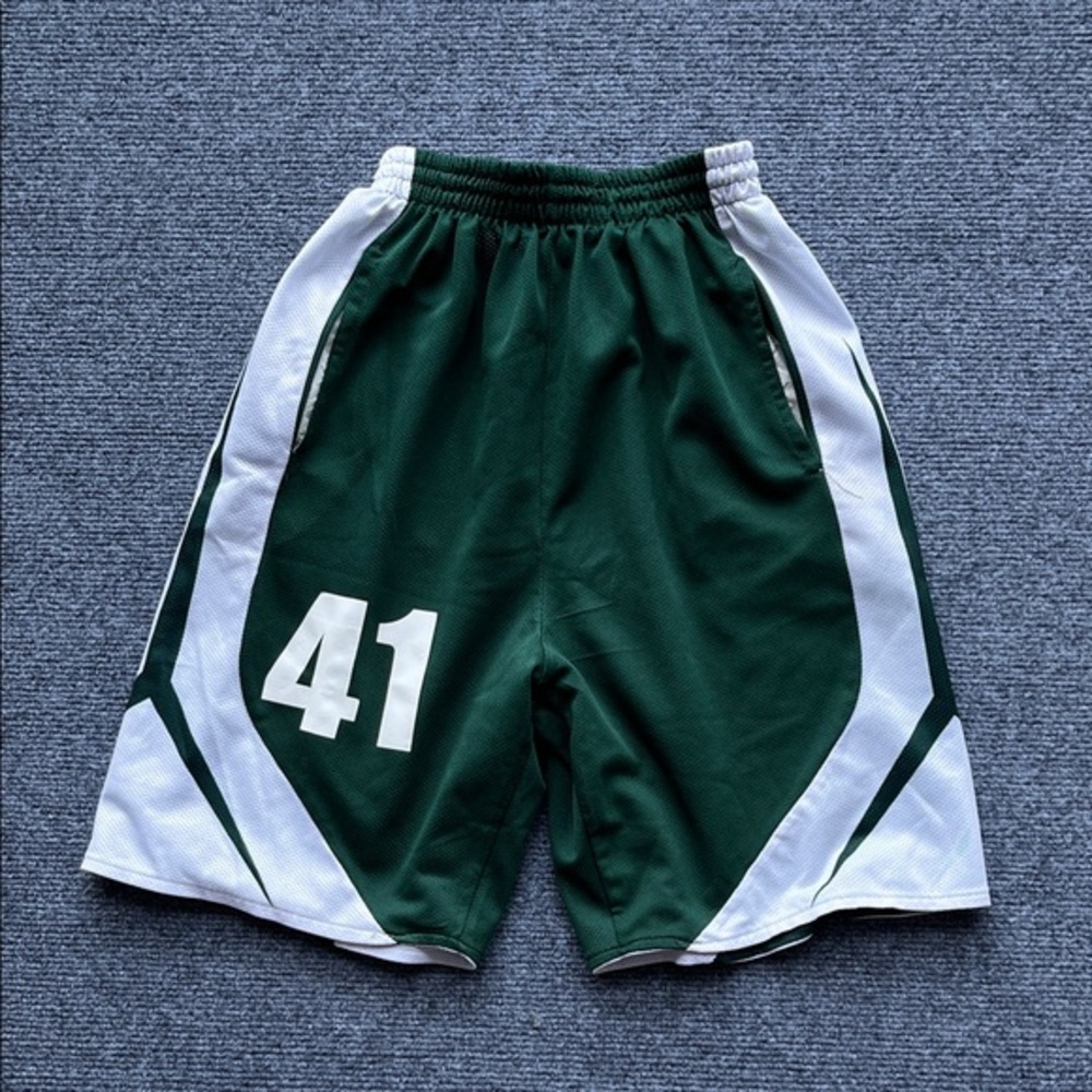 Men's Green Athletic Basketball Shorts with White Panels